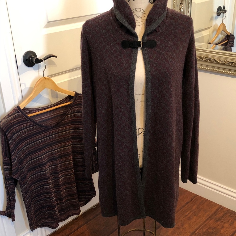 Size Large two item bundle , burgundy and grey sweater coat with stretch knit